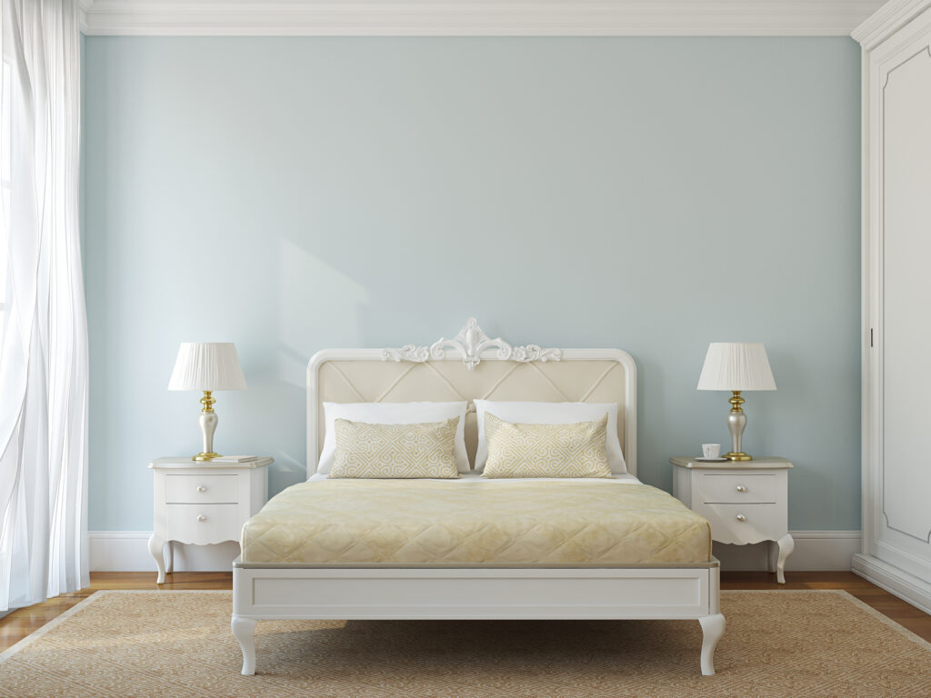 Classical bedroom interior. 3d render. Perfect Bed Size