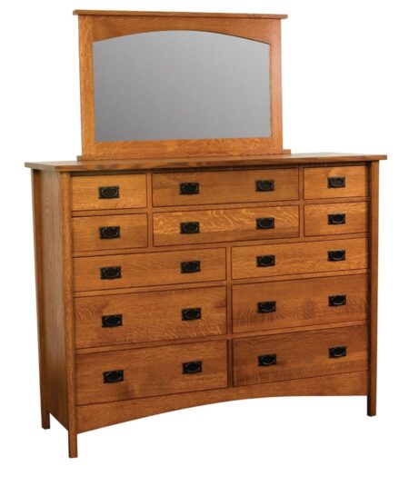 Arts & Crafts Mission 12 Drawer Dresser (E&S-ACM12D) and Mirror (E&S-ACM12DM)